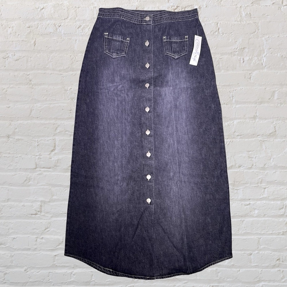 Y2K Marla Kim Black Fade Wash Denim Button Maxi Jean Skirt S Coastal Cowgirl NWT